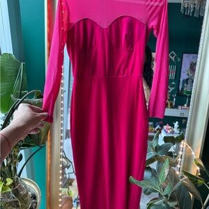 SHEIN Pink Bodycon Long Sleeve Dress Sweetheart Neckline